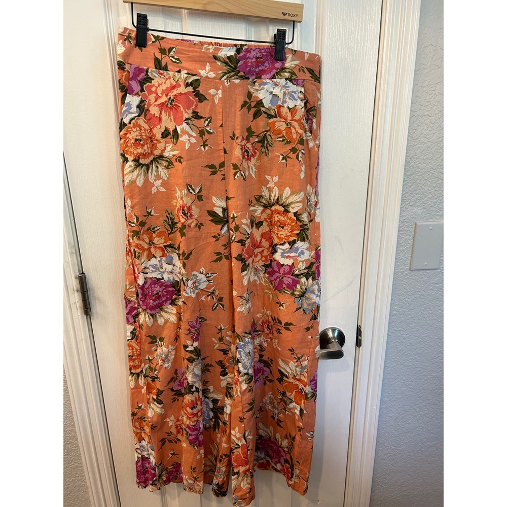Rachel Rachel Roy Wide Leg Pants Orange Floral Linen Blend Tropical Summer S